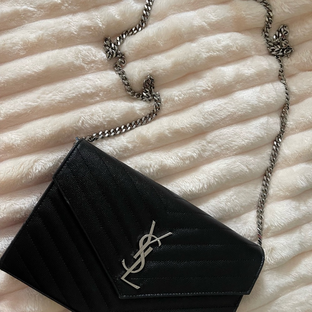 Yves Saint Laurent Black Chevron Crossbody Bag